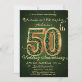 Emerald Green en Gold 50ste bruiloft Jubileum Kaart (Voorkant)
