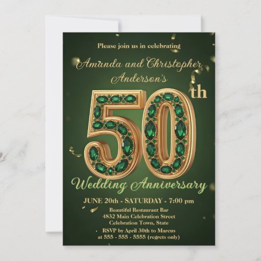 Emerald Green en Gold 50ste bruiloft Jubileum Kaart (Voorkant)
