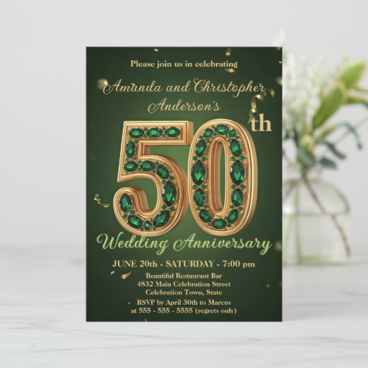Emerald Green en Gold 50ste bruiloft Jubileum Kaart (Staand voorkant)