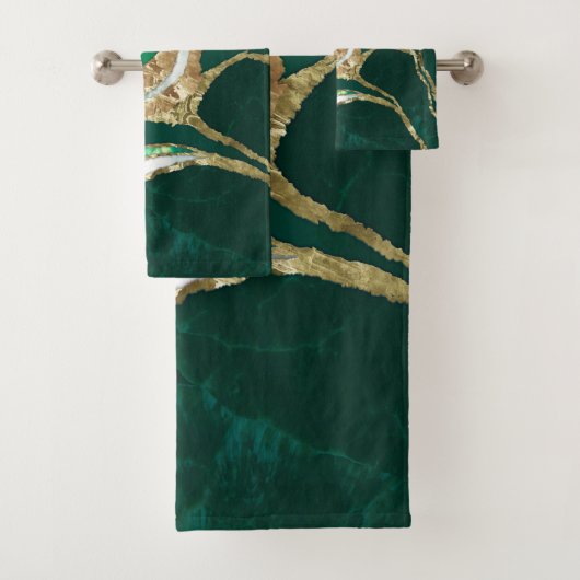 Emerald Green en Gold abstract Bad Handdoek (Insitu)