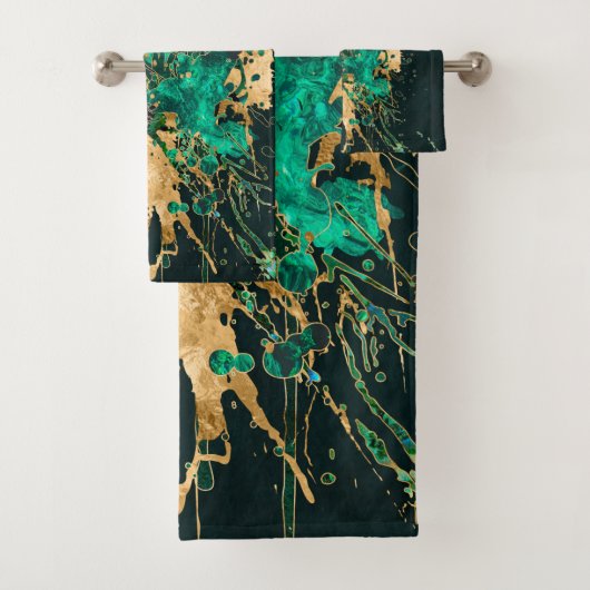 Emerald Green en Gold abstract Bad Handdoek (Insitu)