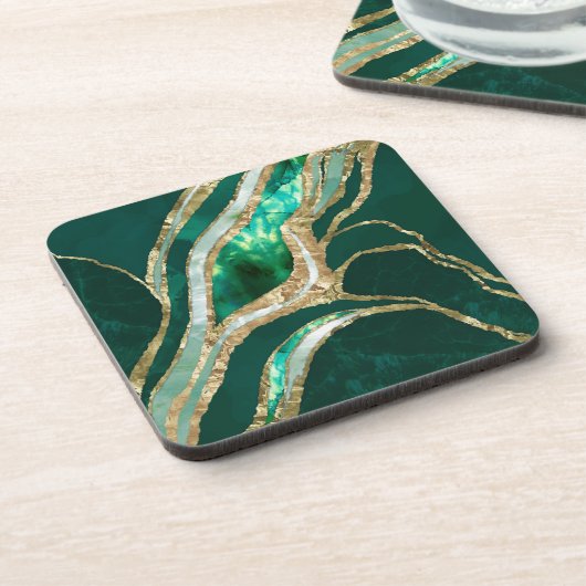 Emerald Green en Gold abstract Bier Onderzetter (Linkerzijde)