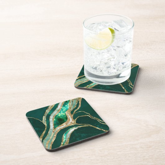 Emerald Green en Gold abstract Bier Onderzetter (Rechterzijde)