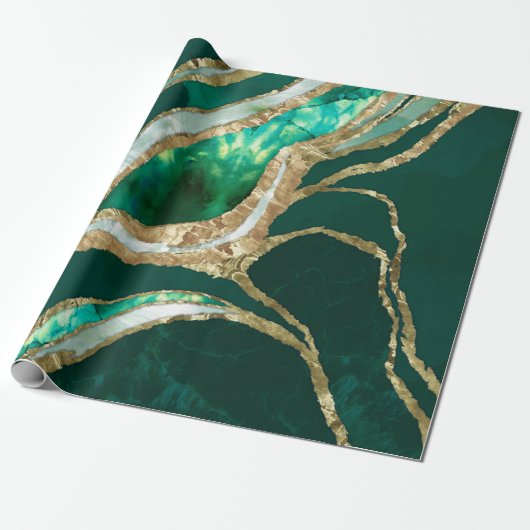 Emerald Green en Gold abstract Cadeaupapier (Uitgerold)