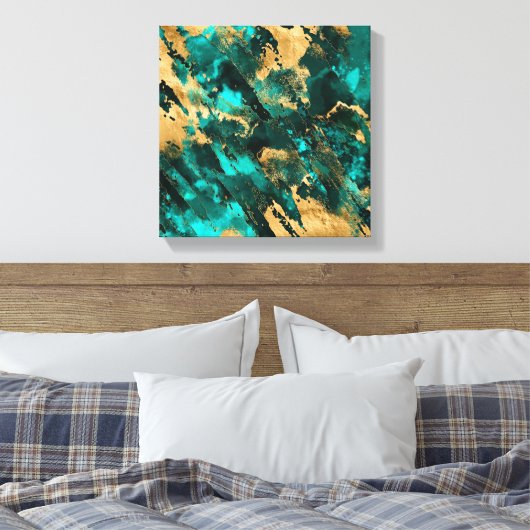 Emerald Green en Gold abstract Canvas Afdruk (Insitu (Slaapkamer))