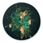 Emerald Green en Gold abstract Keramische Knop (Voorkant)