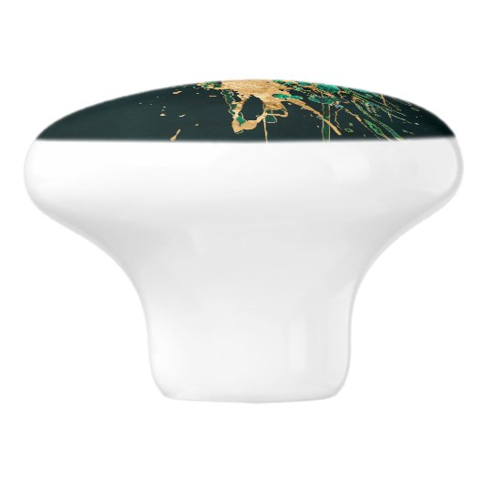 Emerald Green en Gold abstract Keramische Knop (Zijkant)