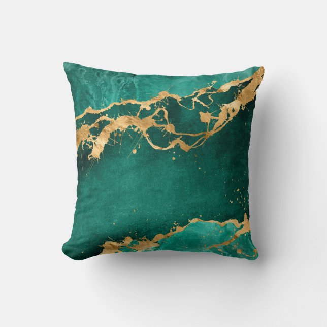Emerald Green en Gold abstract Kussen (Voorkant)