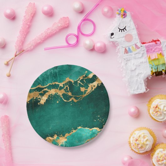 Emerald Green en Gold abstract Papieren Bordje (Feest)