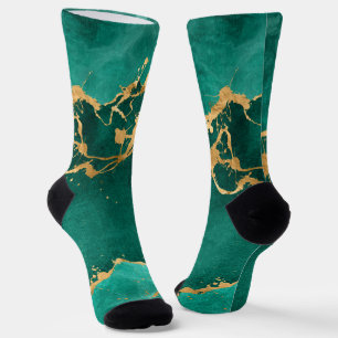 Emerald Green en Gold abstract Sokken