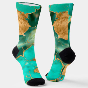 Emerald Green en Gold abstract Sokken