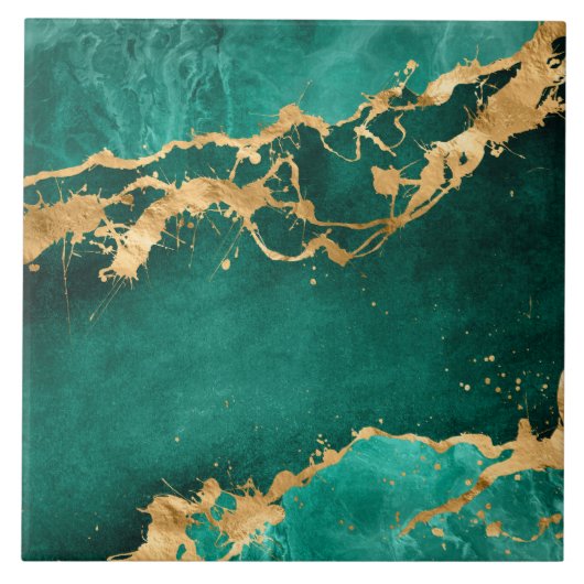 Emerald Green en Gold abstract Tegeltje (Voorkant)