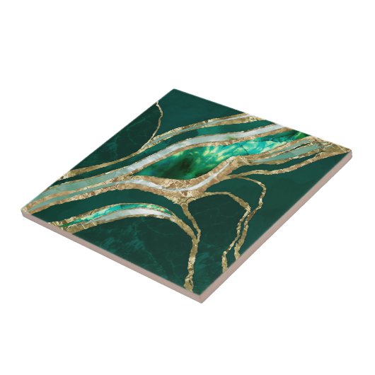 Emerald Green en Gold abstract Tegeltje (Zijkant)