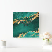 Emerald Green en Gold abstract Vierkante Klok (Huis)