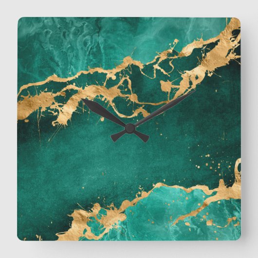 Emerald Green en Gold abstract Vierkante Klok (Voorkant)