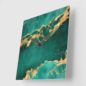 Emerald Green en Gold abstract Vierkante Klok (Hoek)
