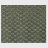 Emerald Green en Gold Art Deco Fan Flower Motif Cadeaupapier (Vlak)