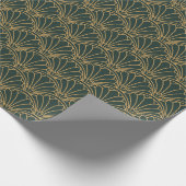 Emerald Green en Gold Art Deco Fan Flower Motif Cadeaupapier (Hoek)