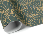 Emerald Green en Gold Art Deco Fan Flower Motif Cadeaupapier (Rol Hoek)