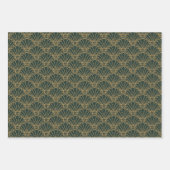 Emerald Green en Gold Art Deco Fan Flower Motif Inpakpapier Vel (Voorkant 2)
