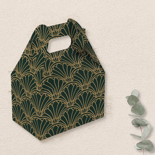 Emerald Green en Gold Art Deco Fan Flowers Motif Bedankdoosjes