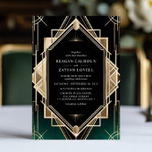 Emerald Green en Gold Art Deco Geometrische bruilo Kaart