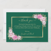 Emerald Green en Gold Blush Floral Hartelijk dank Bedankkaart (Voorkant)