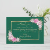 Emerald Green en Gold Blush Floral Hartelijk dank Bedankkaart (Staand voorkant)
