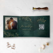 Emerald Green en Gold Botanical Elegant Wedding Drieluik Uitnodiging