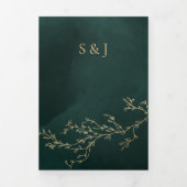 Emerald Green en Gold Botanical Elegant Wedding Drieluik Uitnodiging (Cover)