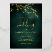 Emerald Green en Gold Botanical Elegant Wedding Folie Uitnodiging (Voorkant)