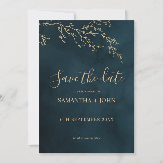 Emerald Green en Gold Botanical Elegant Wedding Save The Date (Voorkant)