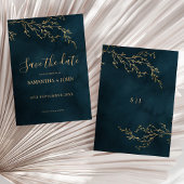 Emerald Green en Gold Botanical Elegant Wedding Save The Date