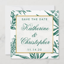 Emerald Green en Gold Botanical Save the Date