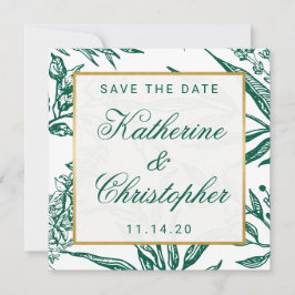 Emerald Green en Gold Botanical Save the Date