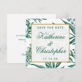 Emerald Green en Gold Botanical Save the Date (Voorkant / Achterkant)