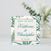 Emerald Green en Gold Botanical Save the Date (Staand voorkant)
