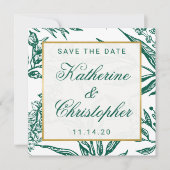 Emerald Green en Gold Botanical Save the Date (Voorkant)