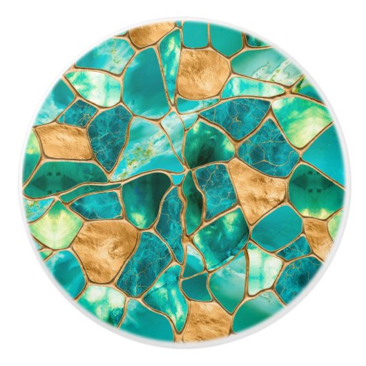 Emerald Green en Gold-cellen abstract Keramische Knop (Voorkant)