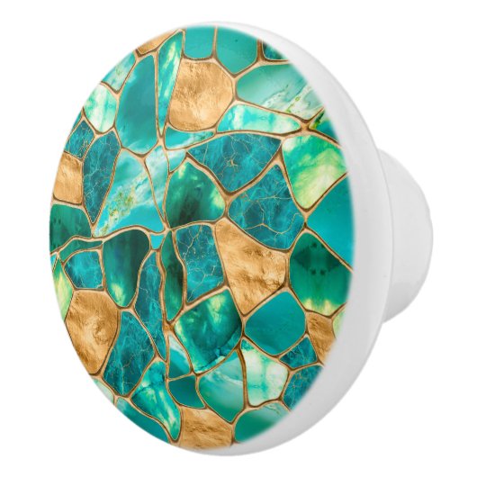 Emerald Green en Gold-cellen abstract Keramische Knop (Rechts)