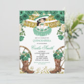 Emerald Green en Gold Charra Mis Quince Kaart (Staand voorkant)