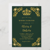 Emerald Green en Gold Damask Royal Wedding Kaart (Voorkant)
