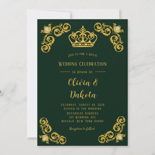 Emerald Green en Gold Damask Royal Wedding Kaart (Voorkant)
