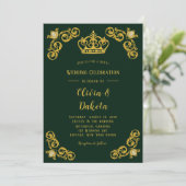 Emerald Green en Gold Damask Royal Wedding Kaart (Staand voorkant)