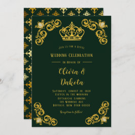 Emerald Green en Gold Damask Royal Wedding Kaart