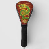 Emerald Green en Gold Dragon Lucky Maan Nieuwjaar Golfheadcover (Voorkant)