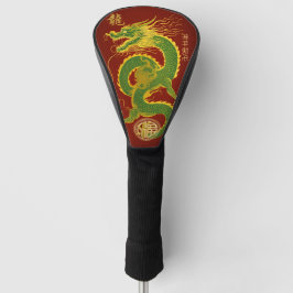 Emerald Green en Gold Dragon Lucky Maan Nieuwjaar Golfheadcover