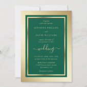 Emerald Green en Gold Elegant Script Wedding Kaart (Voorkant)