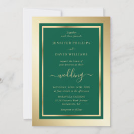 Emerald Green en Gold Elegant Script Wedding Kaart