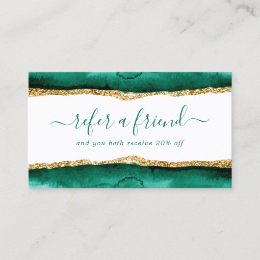 Emerald Green en Gold Elegante Waterverf Aanbevelingskaartje (Voorkant)